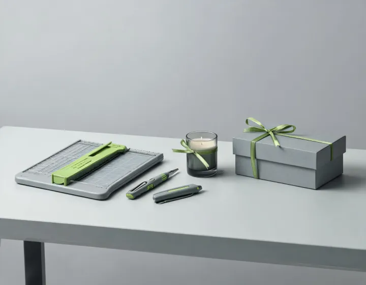 Fiskars craft tools and gift sets on a clean studio workbench