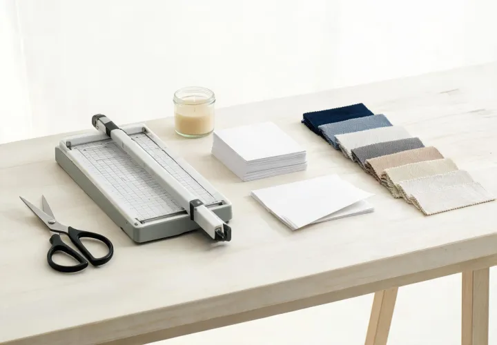 Gift concierge desk with craft tools and order notes
